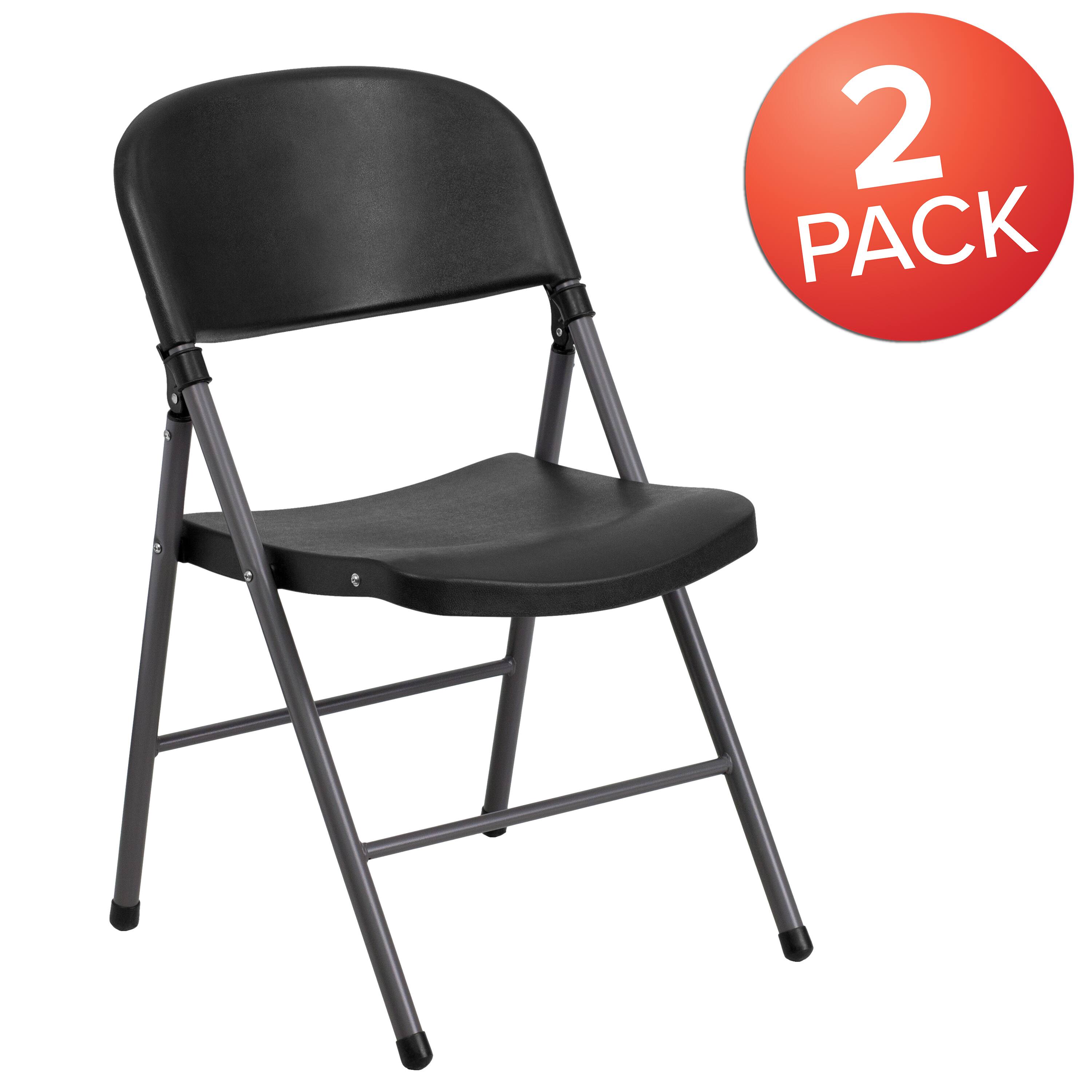 Alt View 1. Emma + Oliver - 2 Pack Home & Office 330 lb. Capacity Foldable Plastic Chair - Black.