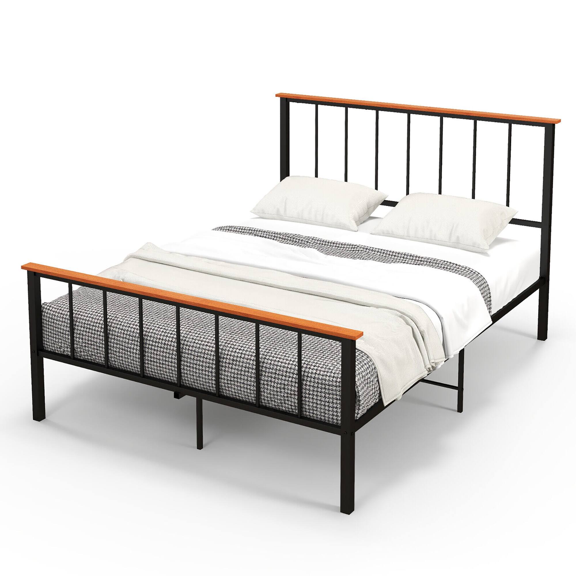 Alt View 1. Gymax - Gymax Queen Size Metal Platform Bed Frame Mattress Foundation with Headboard Industrial - Black.