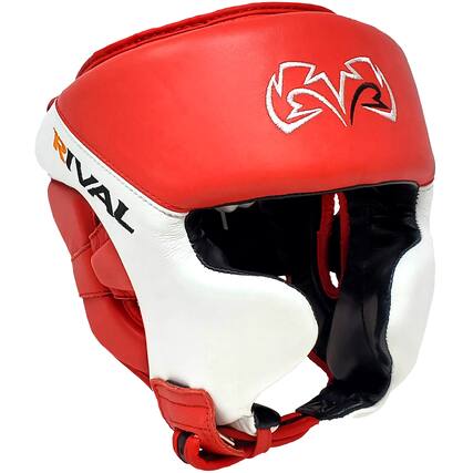 Front. RIVAL - Rival Boxing RHGC2C Headgear w/ Cheek Protectors - Small - Red/White - Red/White.