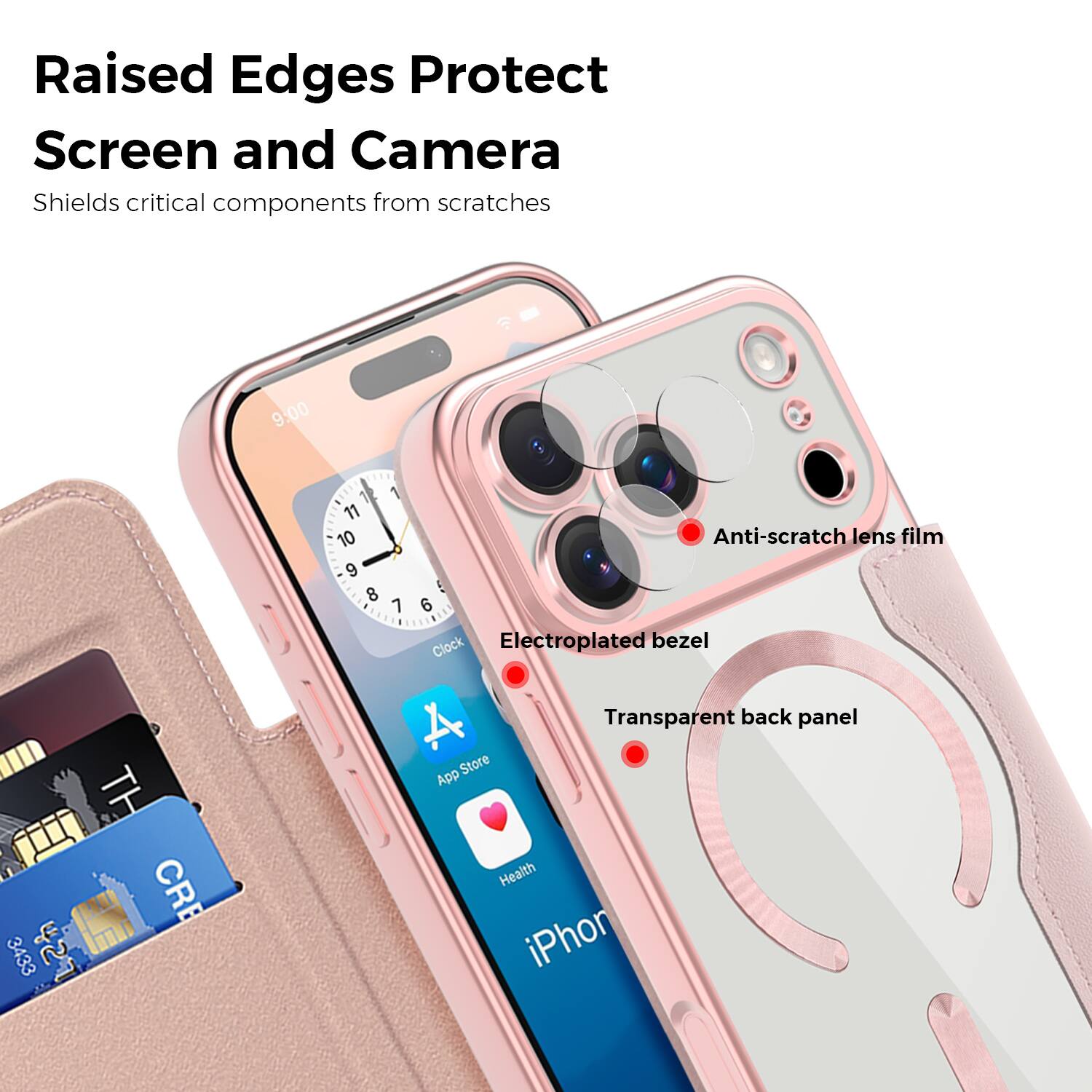 Raised Edges Protect Screen and Camera  
Shields critical components from scratches  

- Anti-scratch lens film  
- Electroplated bezel  
- Transparent back panel