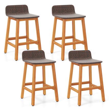 Front. Gymax - Gymax Solid Acacia Wood Bar Stools Set of 4 Rattan Bar Height Patio Chairs for Porch - Natural.