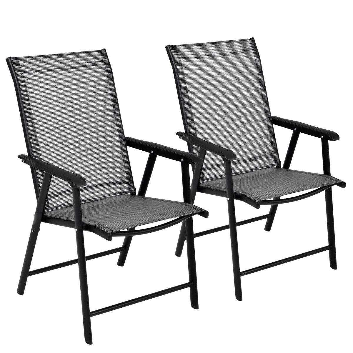 Alt View 7. Gymax - Gymax 2PCS Folding Chairs Steel Frame Patio Garden Outdoor w/ Armrest & Footrest - Grey.