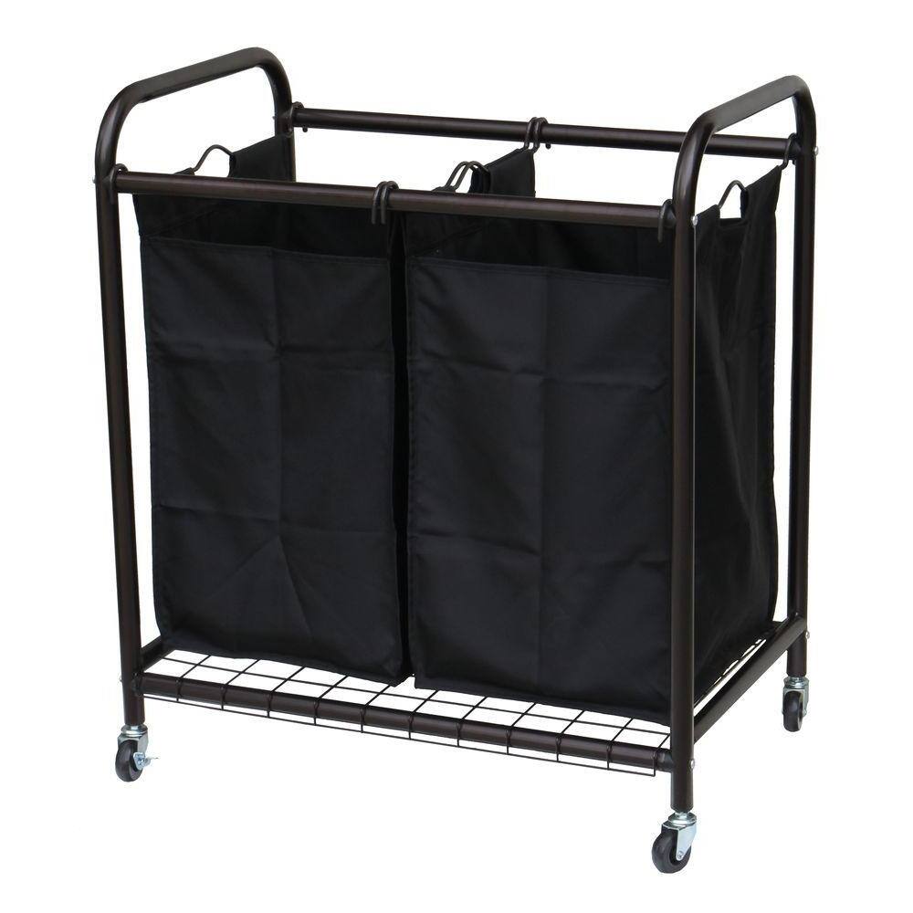 Front. SlickBlue - Rolling Hamper Cart with 2 Black Sorter Bags For Laundry - Bronze.