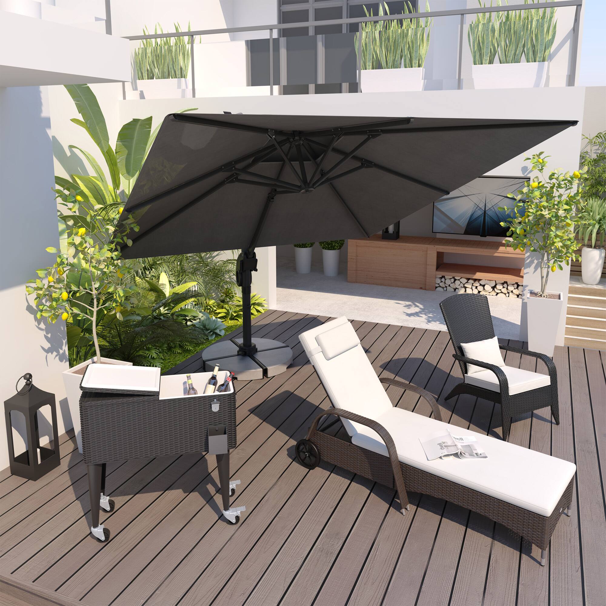 Alt View 1. Outsunny - 10ft Offset Patio Umbrella, Hanging Cantilever Umbrella, Square Shape, Aluminum Cross Base, Tilt, 360-Degree Rotation - Dark Gray.