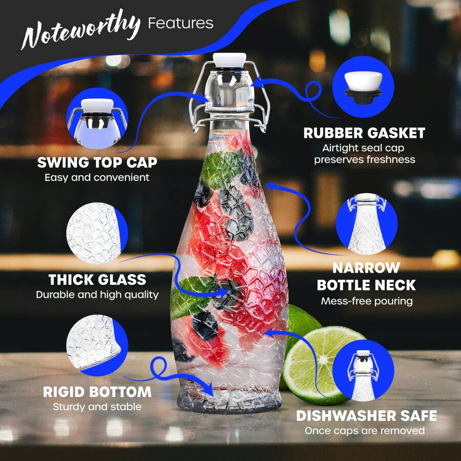 Cap Shring Raper Nevlers 17 Oz. Textured Swing Top Glass Bottles with Bottle Brush ...