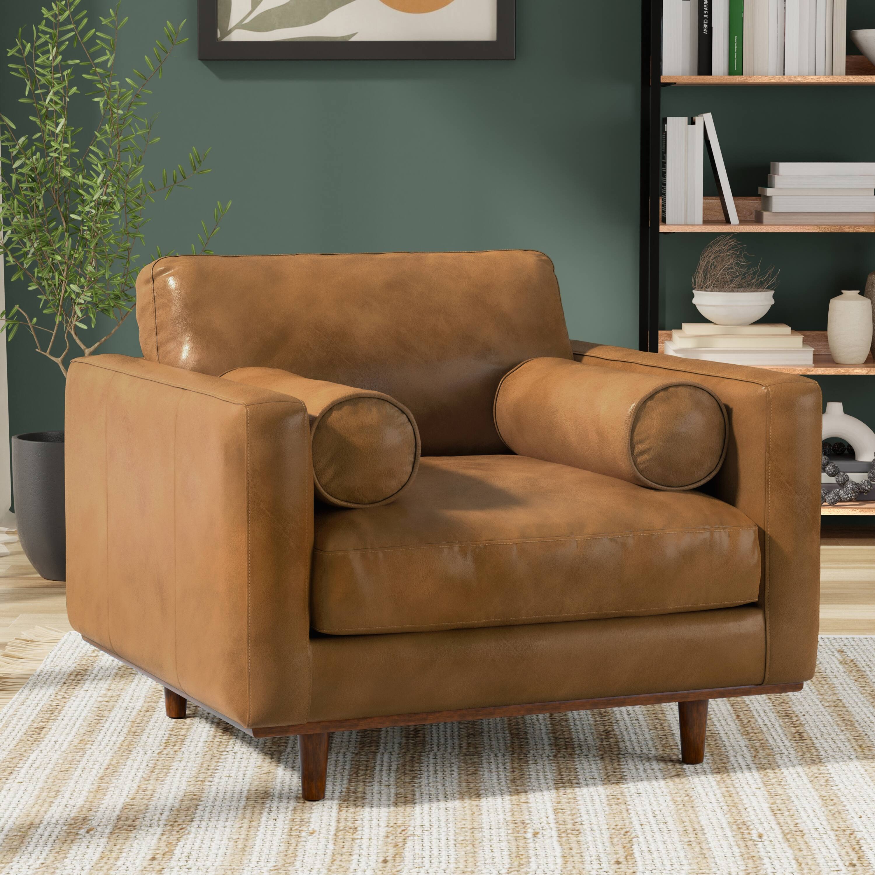 Angle. Simpli Home - Morrison 42 inch Wide Mid-Century Modern Arm Chair in Sienna - Sienna.