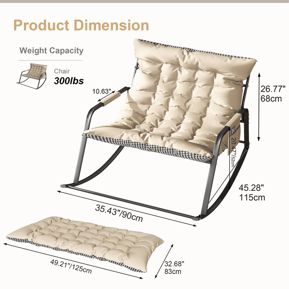 Alt View 2. Kadyn - Rocking Chair with Storage, Cushions and Armrests, Breathable Ergonomic Lounge Chair for Bedroom, Living Room, White - Off-White.