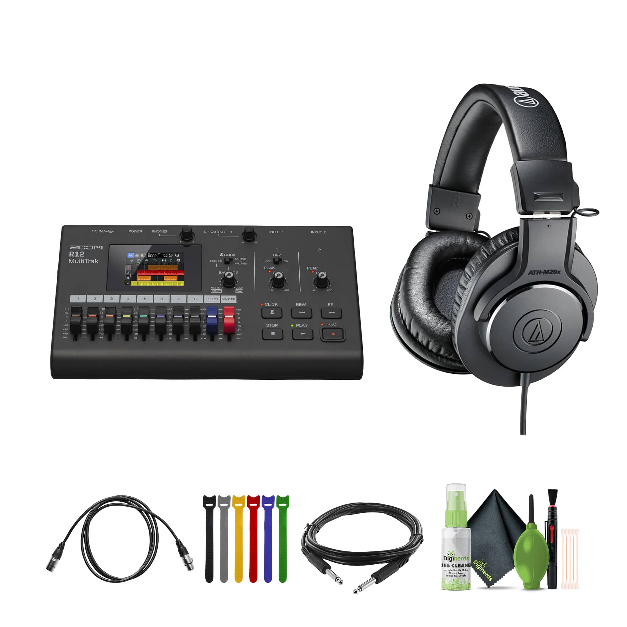 Zoom - Digital Multitrack Recorder(R12),Audio-Technica ATH-M20x Headphones, Bundle