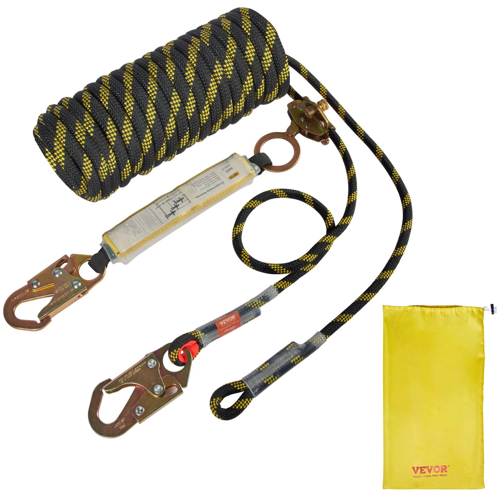 VEVOR - Vertical Lifeline Assembly, 0.55'' x 100' Fall Protection Rope with 30 KN Breaking Tension, Polyester Roofing Rope - Black and yellow price history on PriceWatchPro