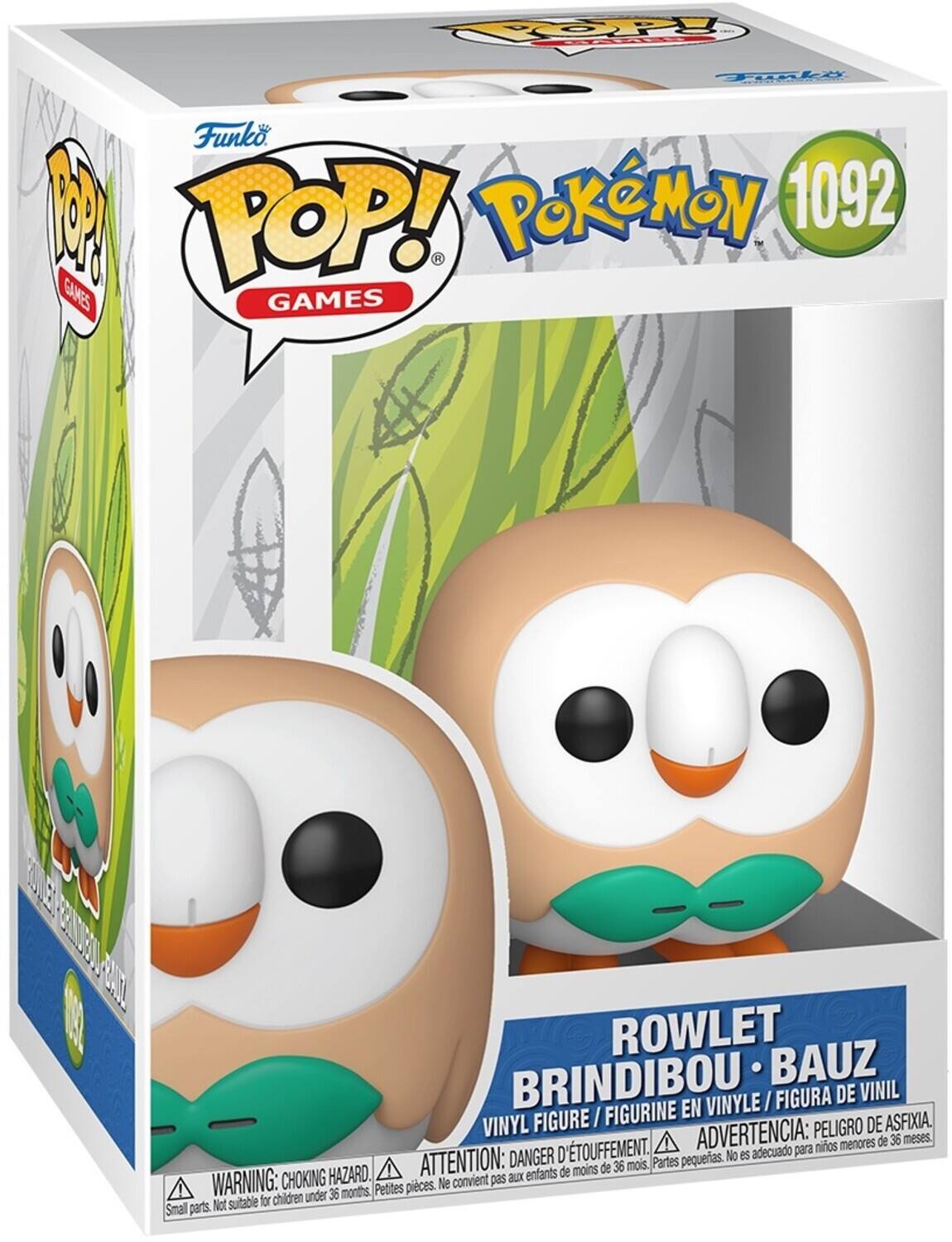 **Funko POP! Games**

**Pokémon 1092**

**Rowlet**

**Brindibou - Bauz**

**Vinyl Figure / Figurine en Vinyle / Figura de Vinil**

**Warning: Choking Hazard. Small parts. Not suitable for children under 36 months.**

**Attention: Danger d'étouffement. Petites pièces. Ne convient pas aux enfants de moins de 36 mois.**

**Advertencia: Peligro de asfixia. Piezas pequeñas. No es adecuado para niños menores de 36 meses.**