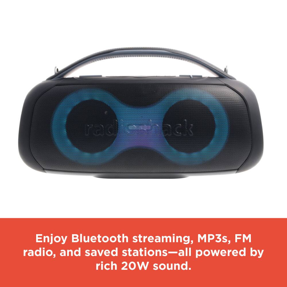 Enjoy Bluetooth streaming, MP3s, FM radio, and saved stations—all powered by rich 20W sound.