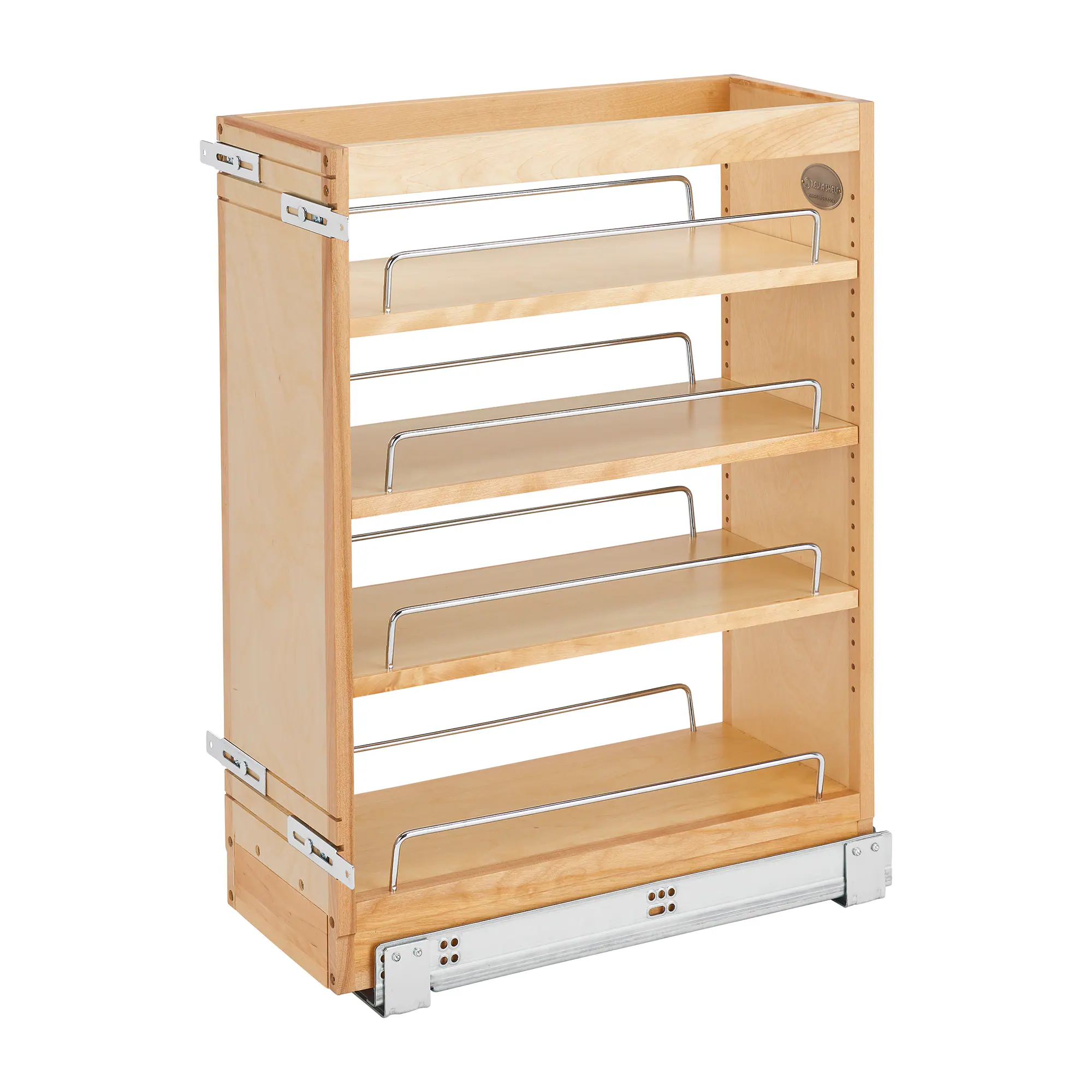 Front. Rev-A-Shelf - Rev-A-Shelf 8" Pullout Vanity Storage Organizer for Base Cabinets, 448-BC19-8C - Light Brown.