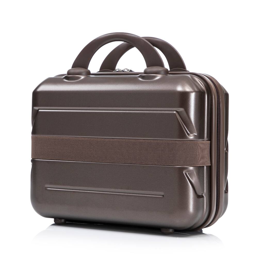 Alt View 4. Ropilly - Ropilly 2 Piece Luggage Set Hard Case Luggage with 14 Inch Cosmetic Case Brown - Brown.