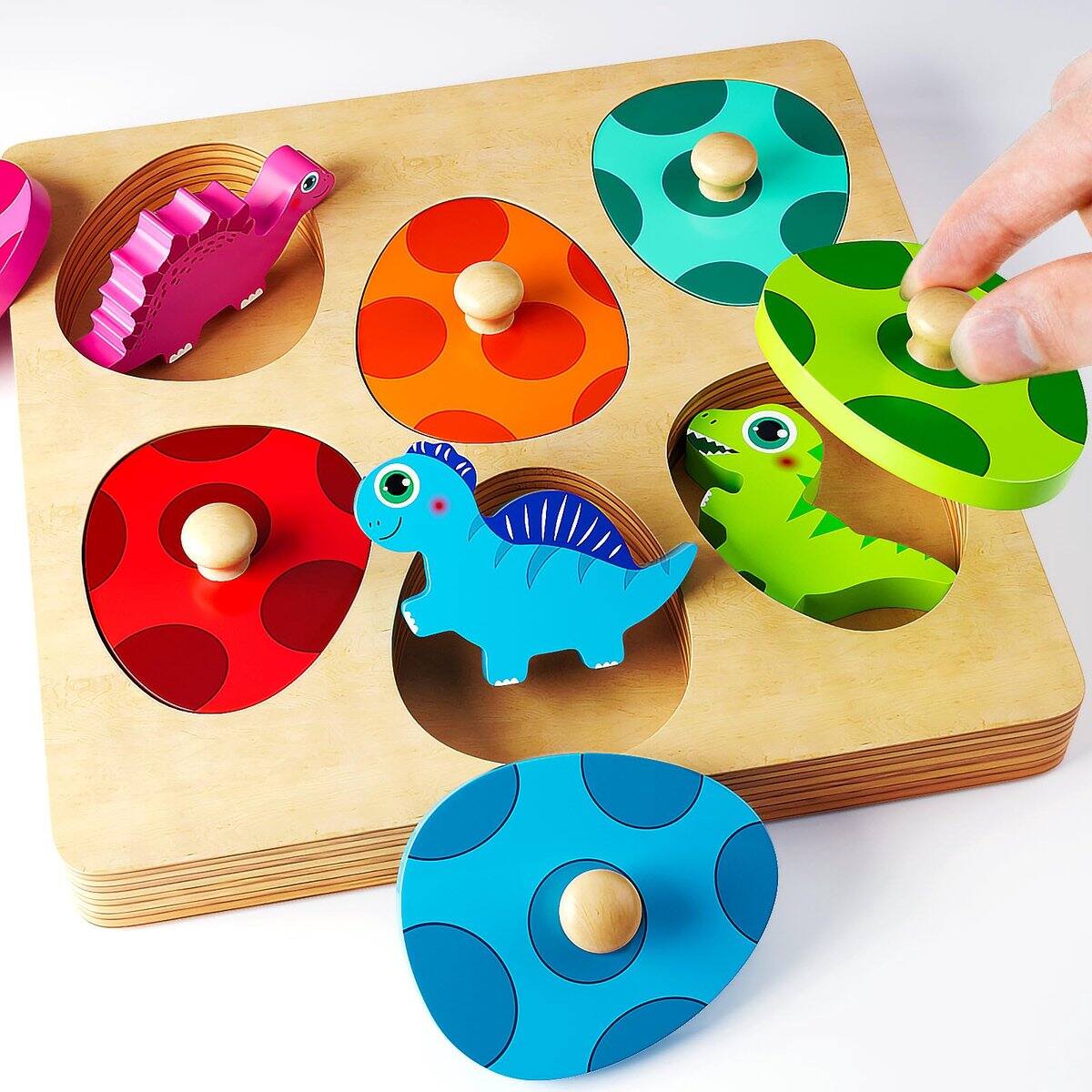 Front. Auledio - 1PCS Wooden Toys - Dinosaur Egg Sorting and Grasping Game, Develop Motor Skills and Logical Thinking, Montessori Toys.