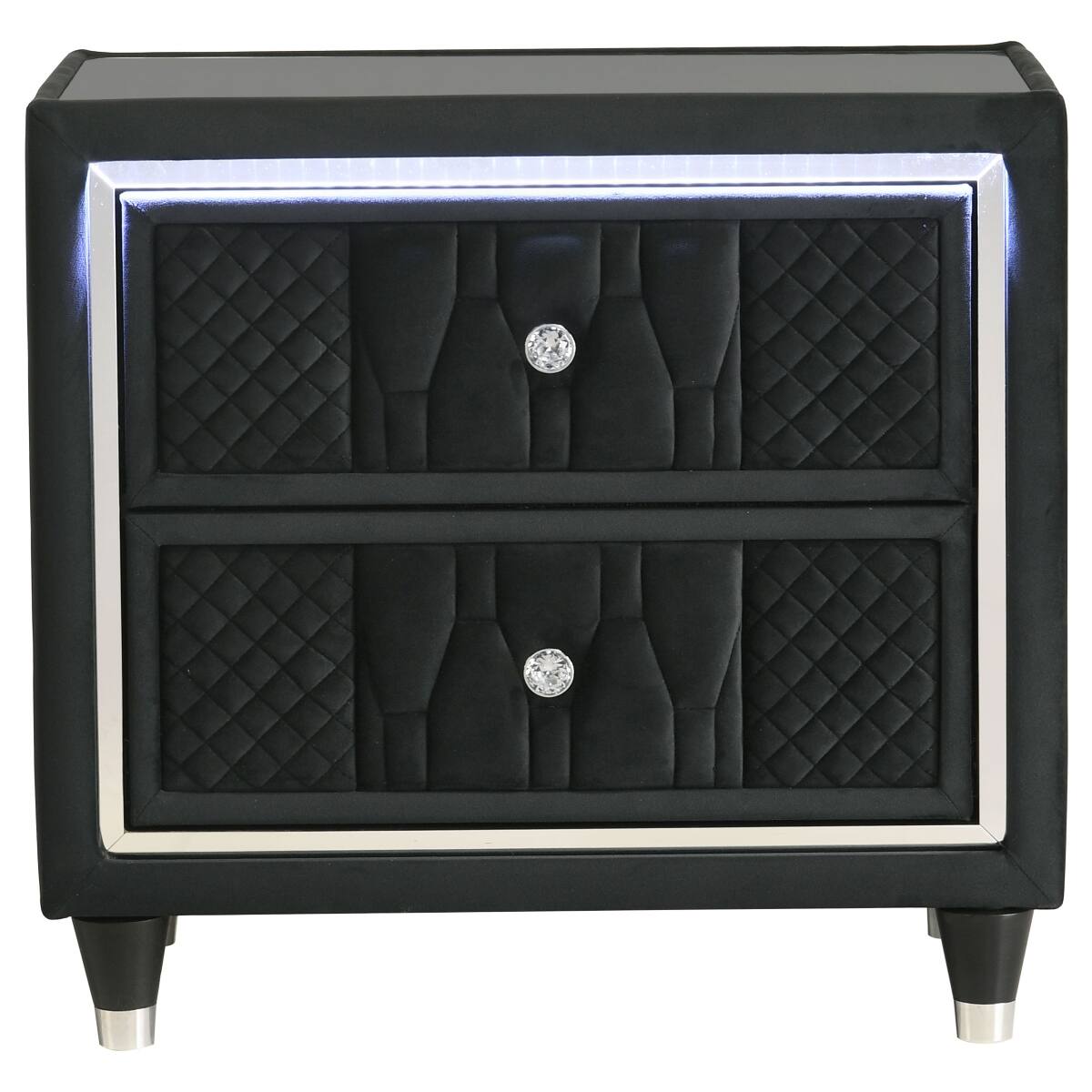 Back. Loheer - Loheer Black LED Nightstand with USB Charging Ports and Two Drawers - Black.