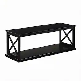 FurniFact - Coffee Table with Shelf and Sturdy Frame for Living Room Storage - Black