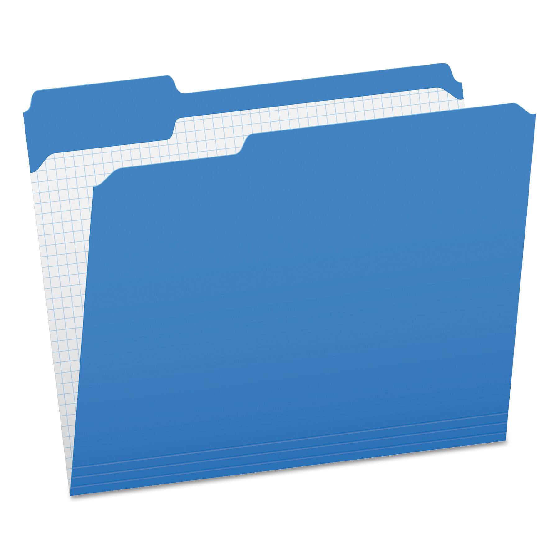 Front. Tops Business Forms - Double-Ply Reinforced Top Tab Colored File Folders, 1/3-Cut Tabs: Assorted, Letter Size, 0.75" Expansion, Blue, 100/Box.