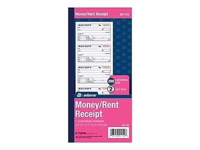 Money/Rent Receipt  
DC1152  

RECEIPT  
RECEIPT  
RECEIPT  
RECEIPT  

200 carbonless sets  
2 part form  

Money/Rent Receipt  
adams  

Money/Rent Receipt  
Connectively numbered  
5 1/2" x 11" (13.3 x 27.9 cm)  

GTOPS