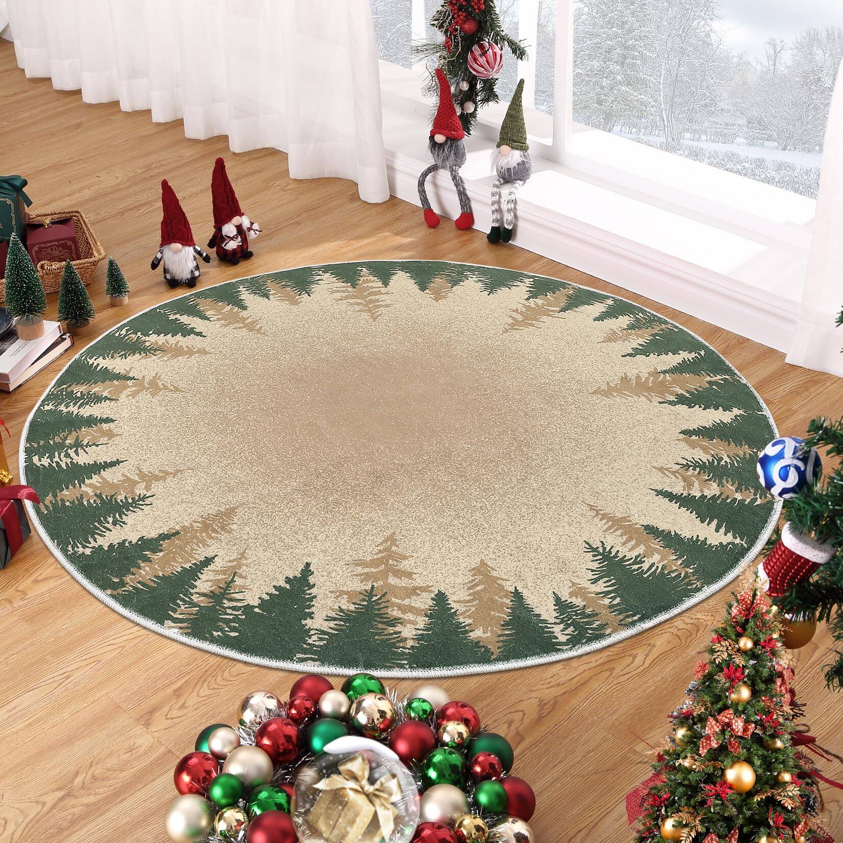 Paradigms Interiors Christmas Circle Rug Small Round Washable Indoor ...