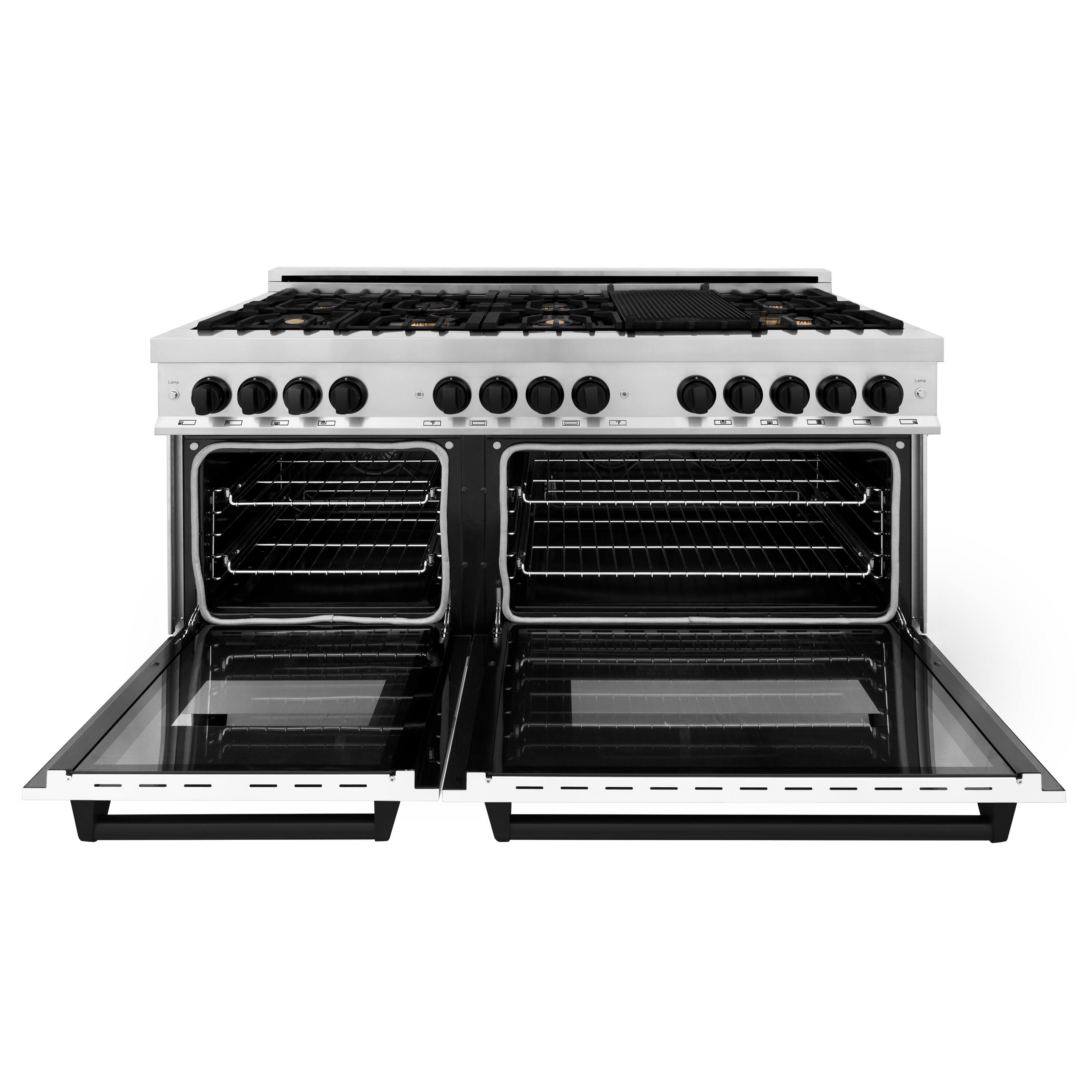 Left. ZLINE - Autograph 60" Legacy Dual Fuel Range w/ 9 Burners & White & Black Accents (RAZ-WM-60-MB) - Multicolor.