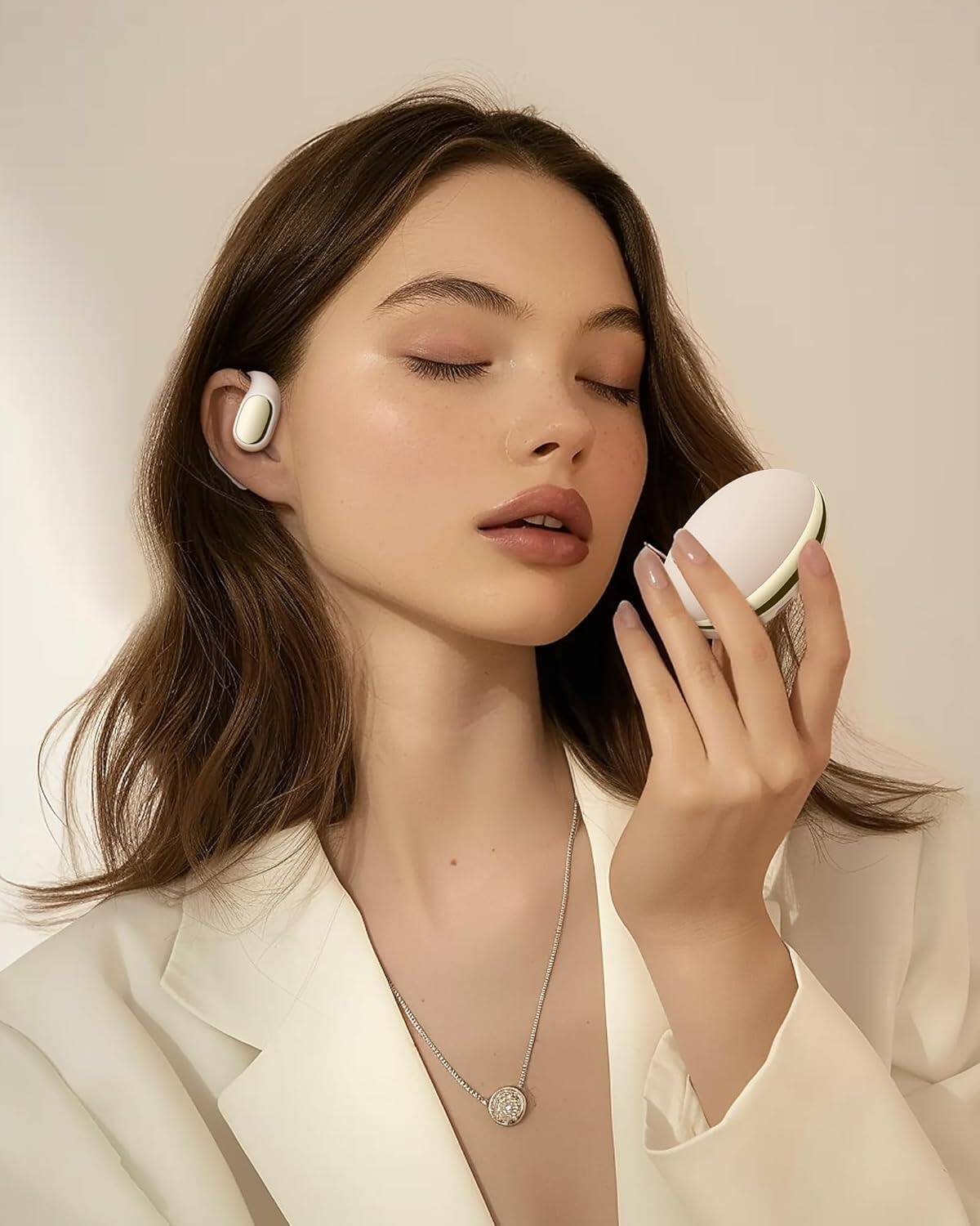 Alt View 2. VEAT00L - PocBuds V30 Sport Earbuds with Lightweight Earhooks IPX7 Waterproof Open Ear Headphone - Beige.