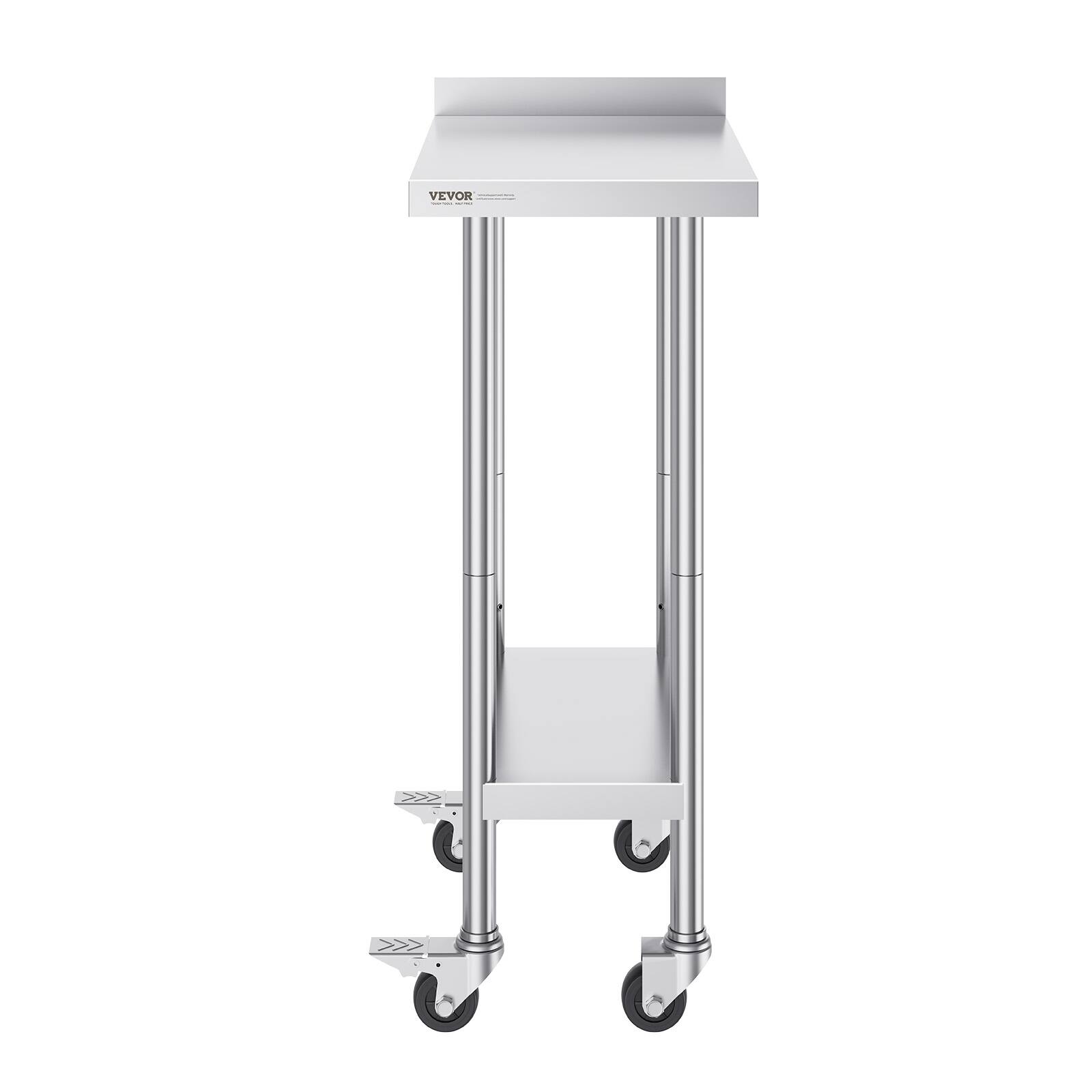 Alt View 5. VEVOR - 24 x 15 x 40 Inch Stainless Steel Work Table, Commercial Food Prep Worktable with Casters, Heavy Duty Prep Worktable - Sliver.