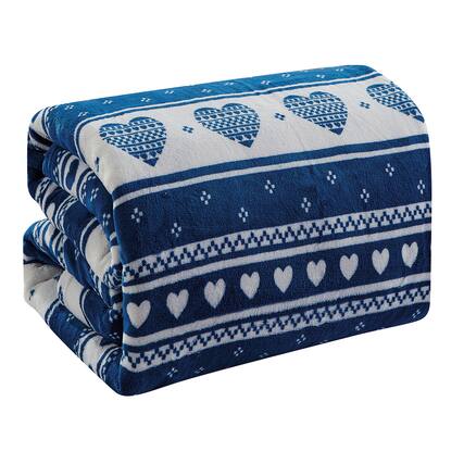 Front. Noble House - Heartfelt Valentine Micro Plush Blanket Navy - Queen 86 x 86 - Navy.