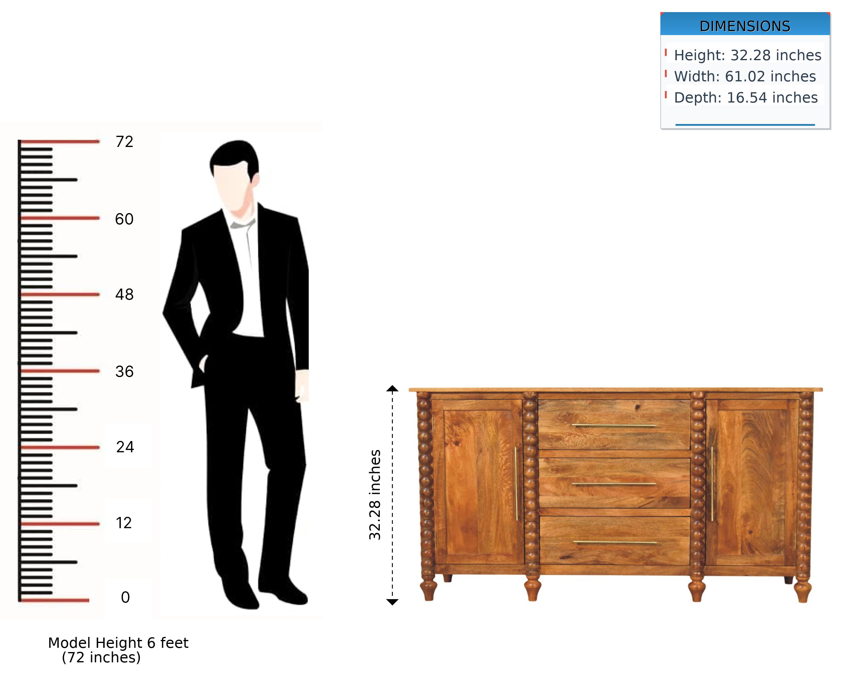DIMENSIONS  
Height: 32.28 inches  
Width: 61.02 inches  
Depth: 16.54 inches  

Model Height 6 feet (72 inches)