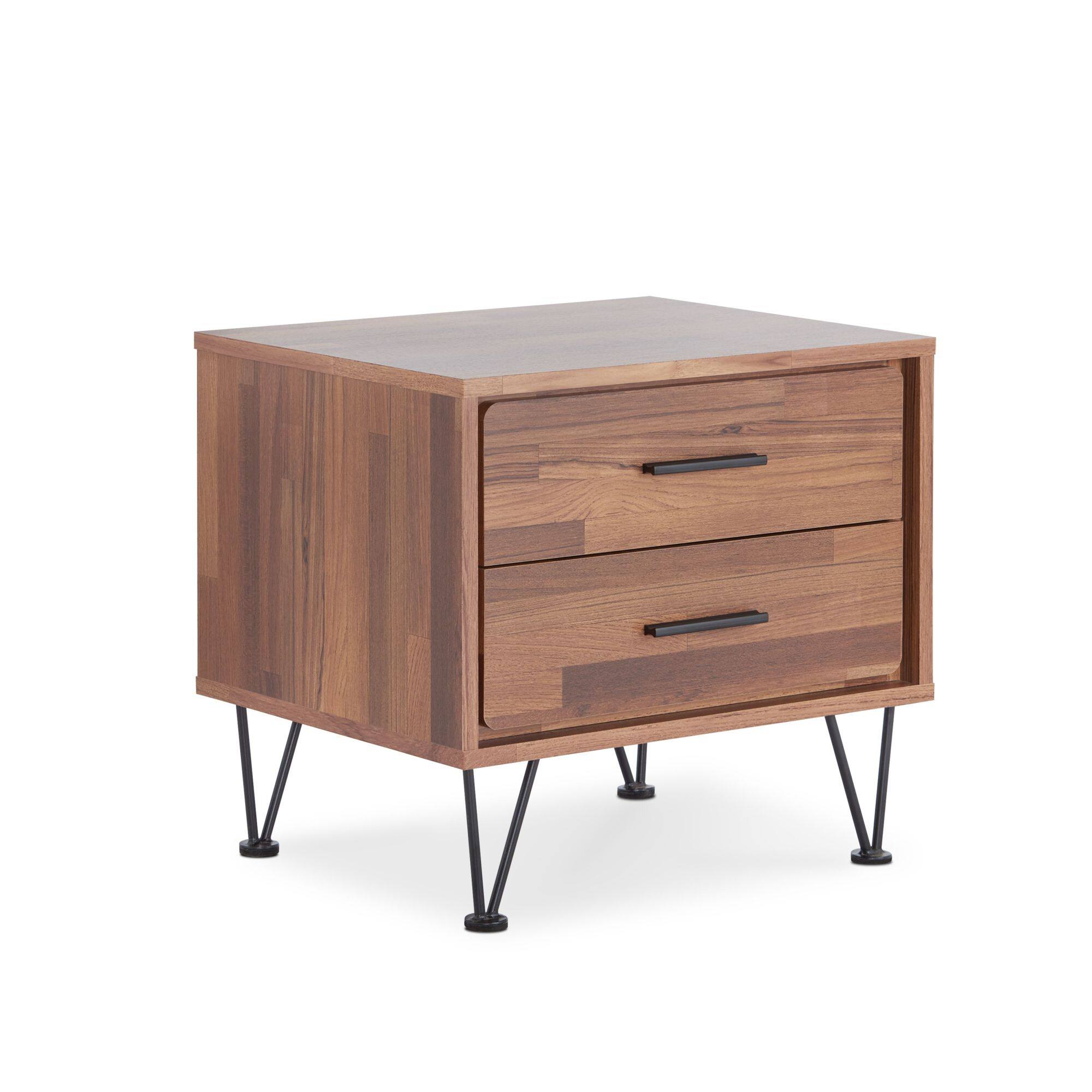 Alt View 5. GOODSILO - Walnut Finish Rectangular Accent Table with Two Drawers and Metal Legs for Bedroom or Living Room Storage - Walnut.