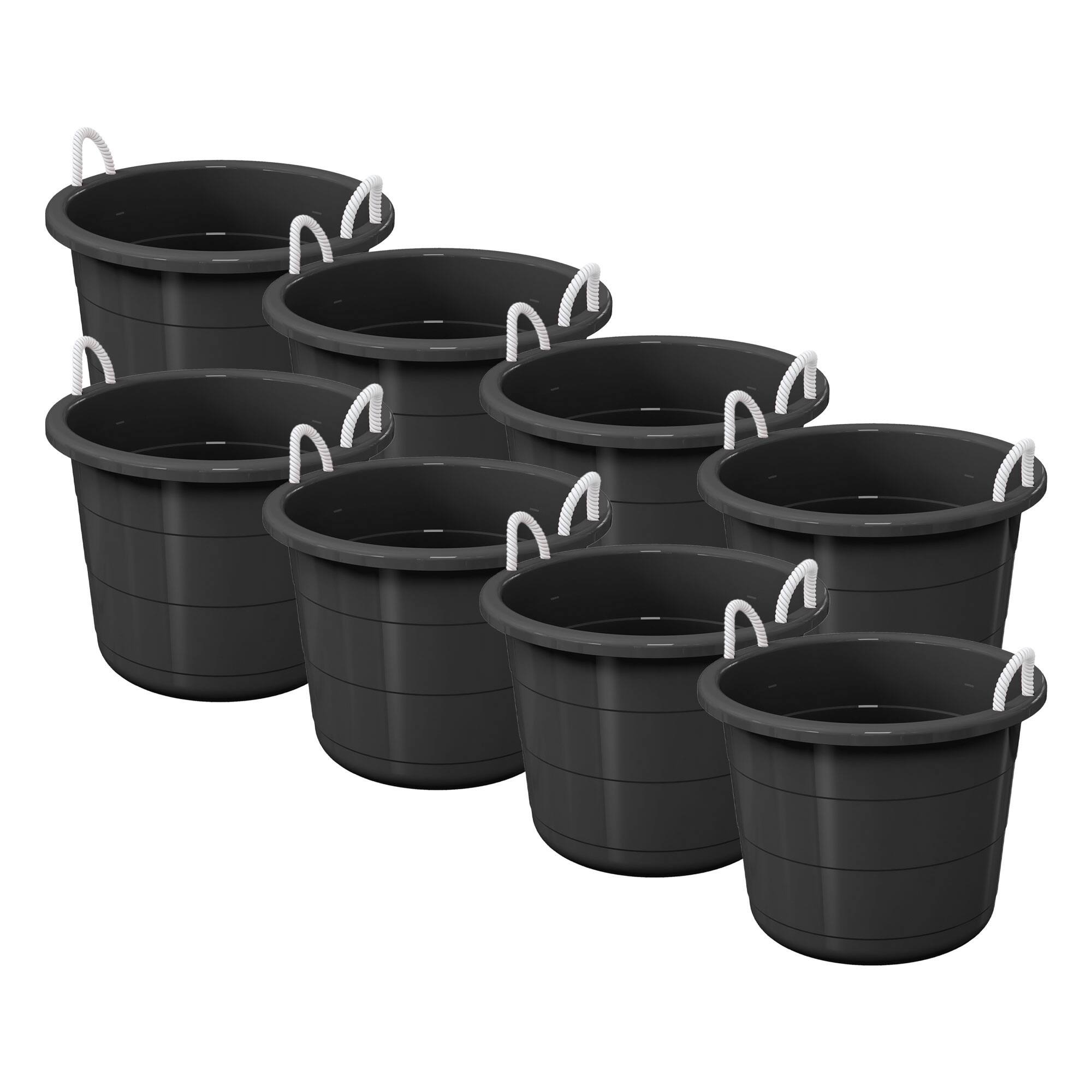 Alt View 8. Life Story - Life Story 17 Gal Flexible Plastic Storage Bucket w/ Rope Handles, Black, 8 Pack - Black.