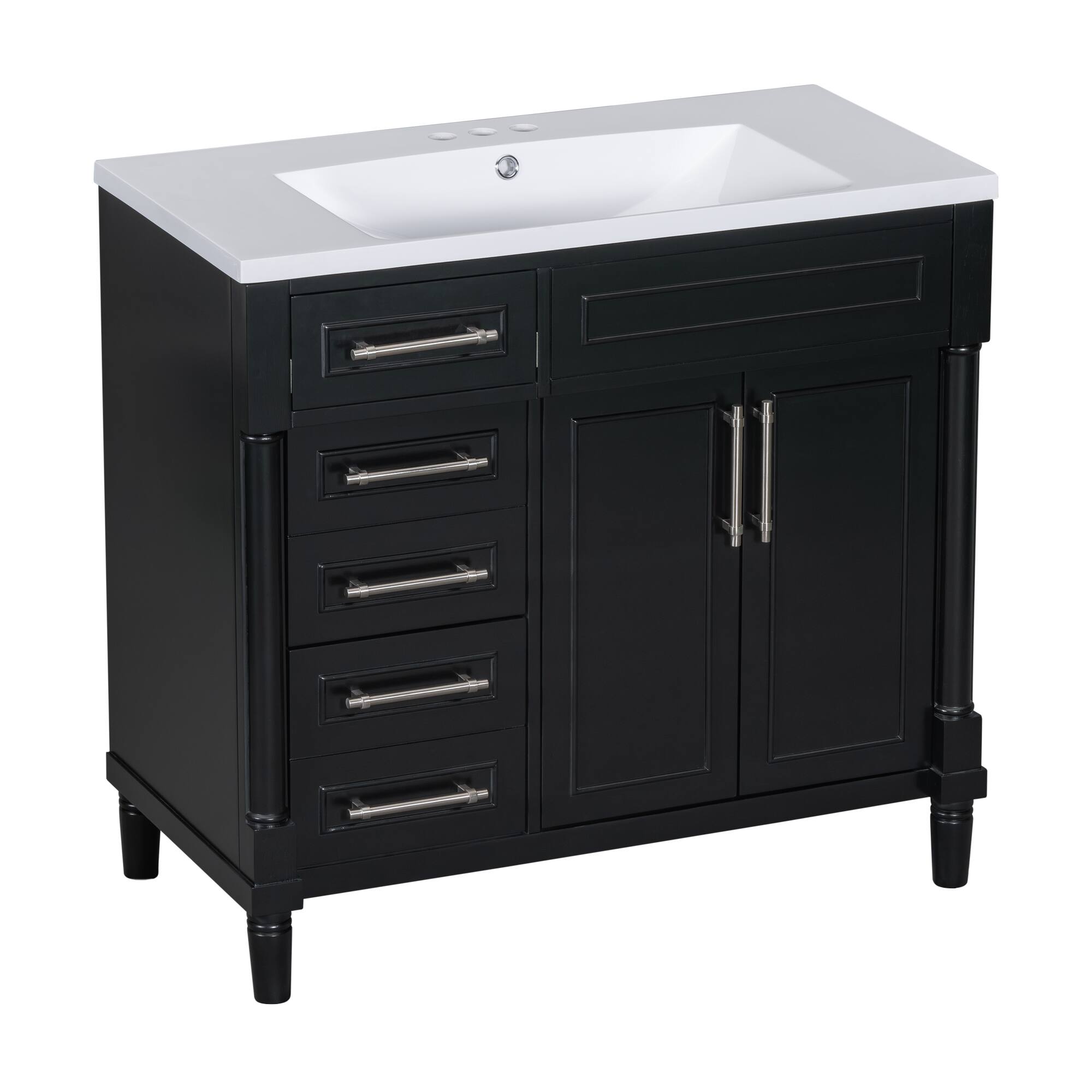 Alt View 8. Tiramisubest - 36" Bathroom Vanity with Top Resin Sink, Bathroom Storage Cabinet with 2 Drawers and a Tip-out Drawer,  Adjustable Shelf - Black.