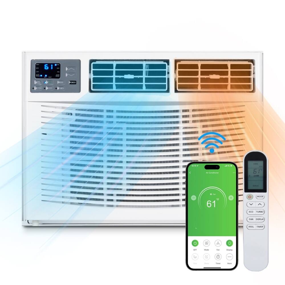 Sure, here is the corrected and grouped text from the image:

**Air Conditioner Display:**
- 61°F
- MODE
- FAN
- TIMER
- DISPLAY
- ECO
- TURBO
- OFF
- ON
- SWING
- TIMER

**Remote Control:**
- MODE
- ECO
- TURBO
- FAN
- DISPLAY
- TIMER
- FEEL

**Smartphone App:**
- Air Conditioner
- 61°F
- 10:15
- Off
- Mode
- Fan
- Display
- Eco
- Swing
- Timer
- More

**Additional Text:**
- TTP
- 1018
- 61
- C
- MODE
- TIMER
- DISPLAY
- TAN
- SE
- Enoaritay
- Toar