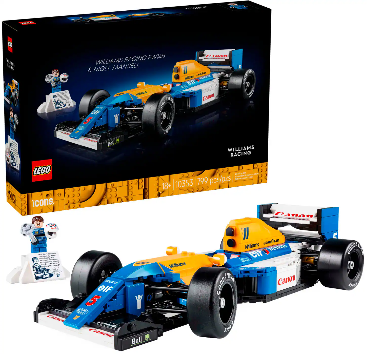 LEGO - Icons Williams Racing FW14B & Nigel Mansell Model Car Set for F1 Fans 10353