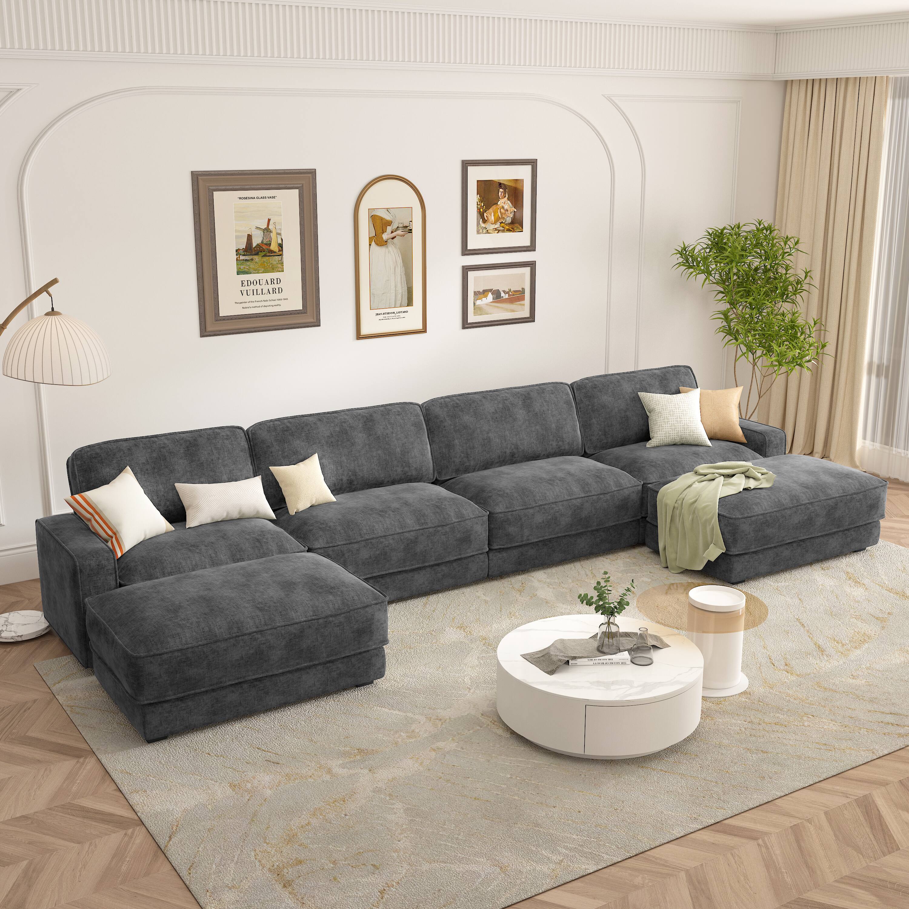 Vipbear - 158" Extra Large Modular Sectional Sofa, CHENILLE Fabric, Tool-Free Assembly,Gray - Gray