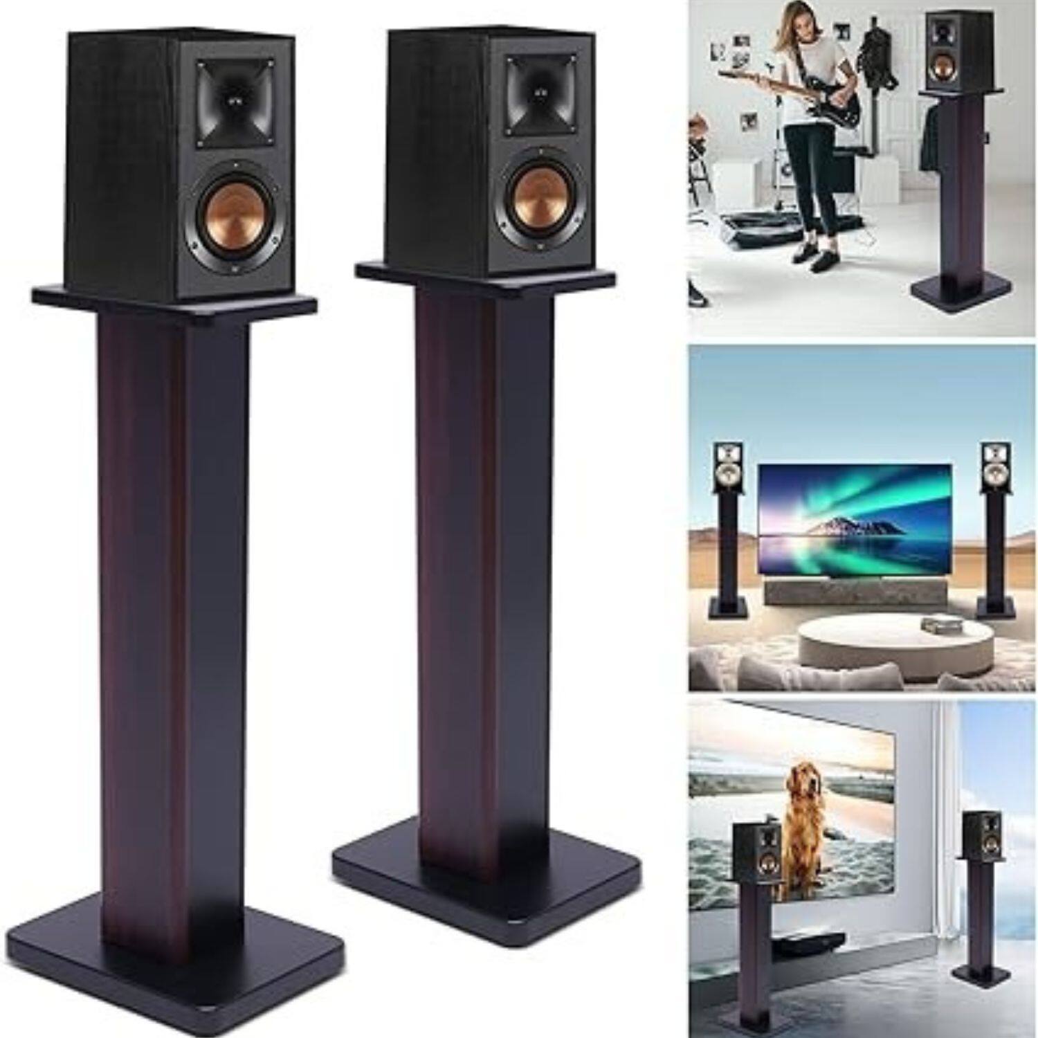 Angle. Stock Preferred - 28" Bookshelf Speaker Stands - Black Walnut.