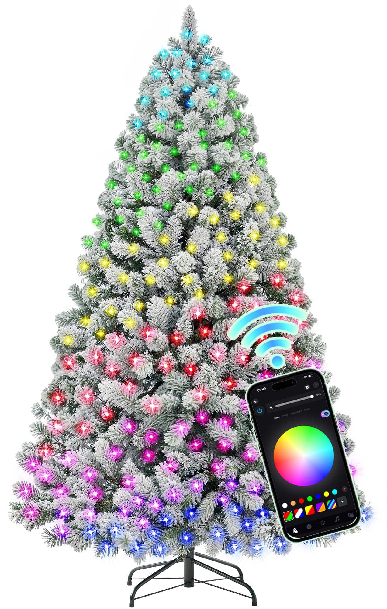 Stylel Star - HOLLO STAR 6 ft Flocked Prelit Christmas Tree with 350 LED Lights, App Control, Artificial Christmas Tree - 6ft
