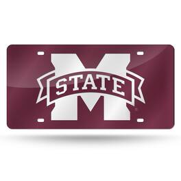 Rico Industries - Mississippi State Bulldogs Dark Red Mirrored Laser Cut License Plate Laser Tag - Multi