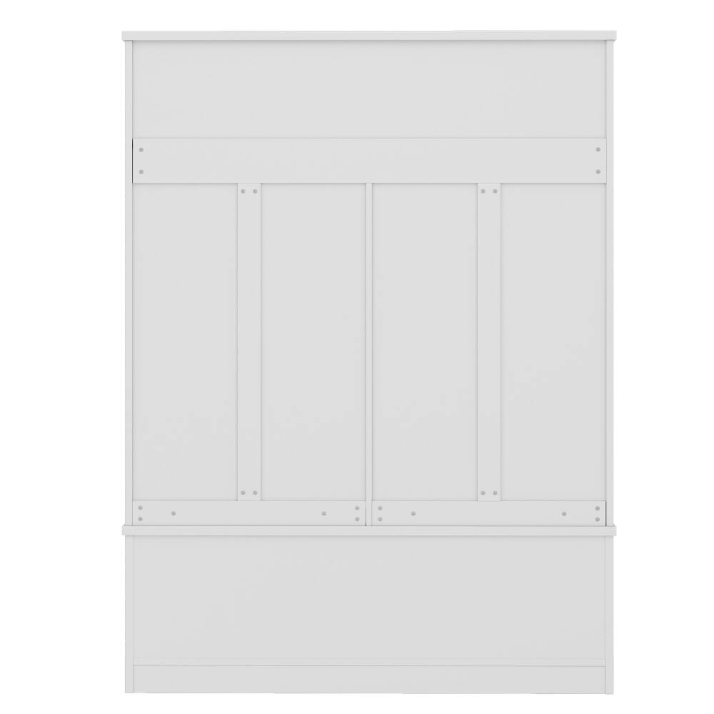 Alt View 3. Loheer - Loheer Modern White Hall Tree, Entryway Coat Rack with Shoe Cubbies, Metal Hooks, 59.1 Inch Wide - White.