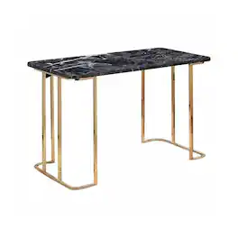 Manhattan Lane - Jenny 47 Inch Desk, USB Power Outlet, Gold Metal Legs, Black Faux Marble - Gold, Black