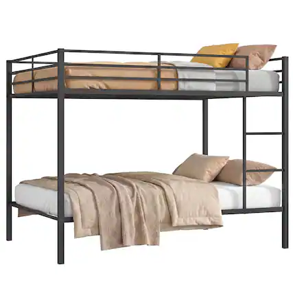 Front. Costway - Costway Metal Bunk Bed Full Over Full, Modern Heavy-duty Bunk Bed with Safety Guardrail - Black.