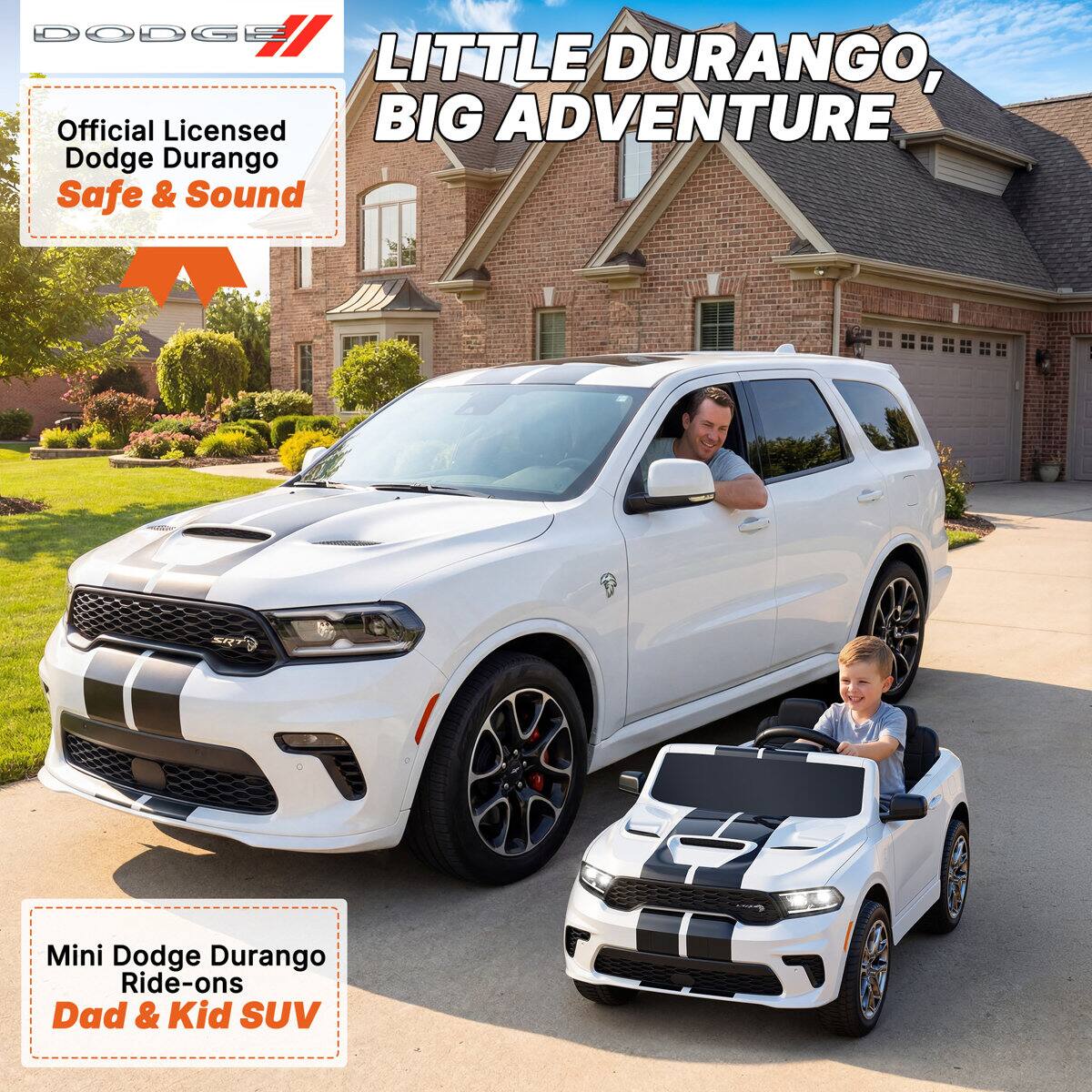 DODGE LITTLE DURANGO, Official Licensed BIG ADVENTURE Dodge Durango Safe & Sound  
Mini Dodge Durango Ride-ons Dad & Kid SUV