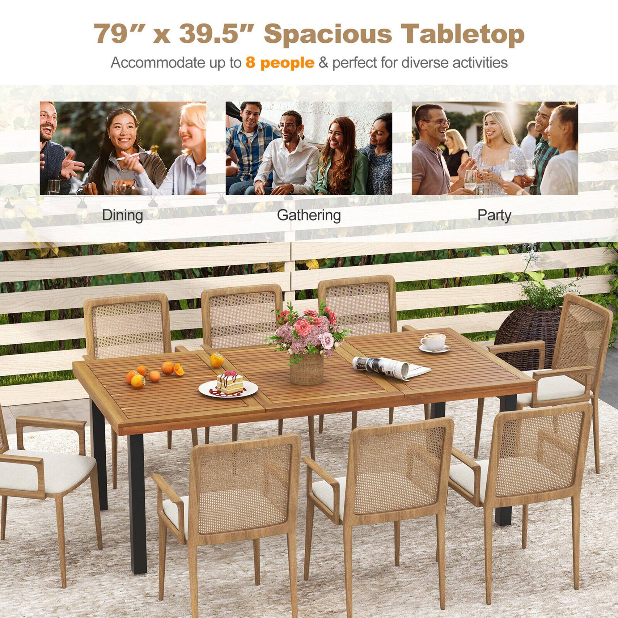 79" x 39.5" Spacious Tabletop  
Accommodate up to 8 people & perfect for diverse activities  

Dining  
Gathering  
Party