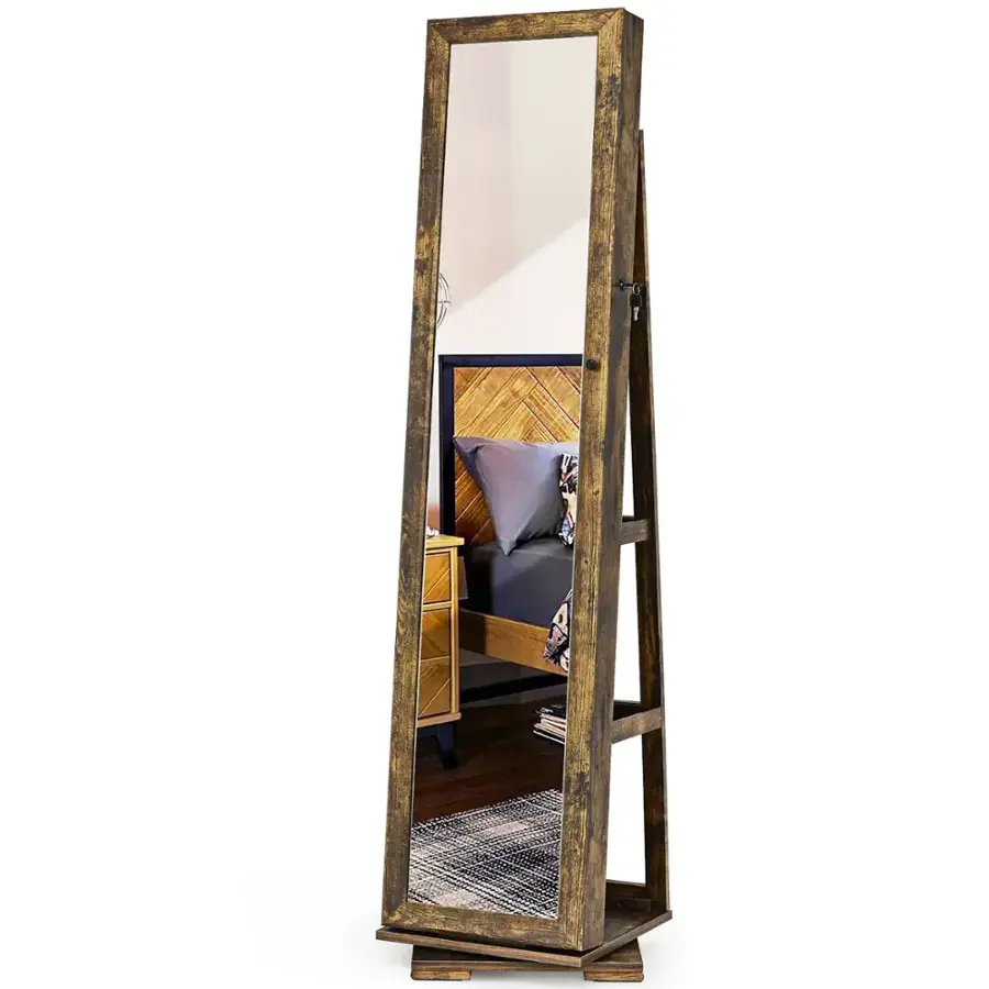 Alt View 18. Costway - 360Degree Rotatable Jewelry Cabinet Armoire 2-in-1 Lockable Mirrored Coffee - Coffee.