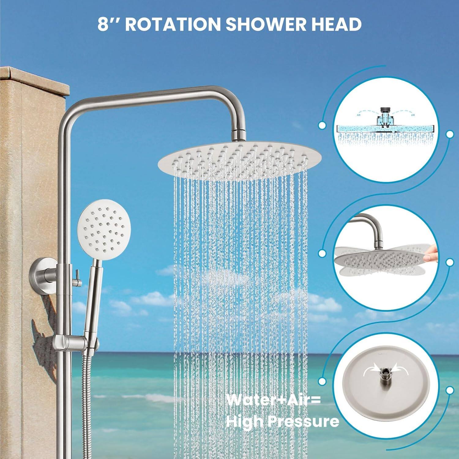 8" ROTATION SHOWER HEAD

Water + Air = High Pressure