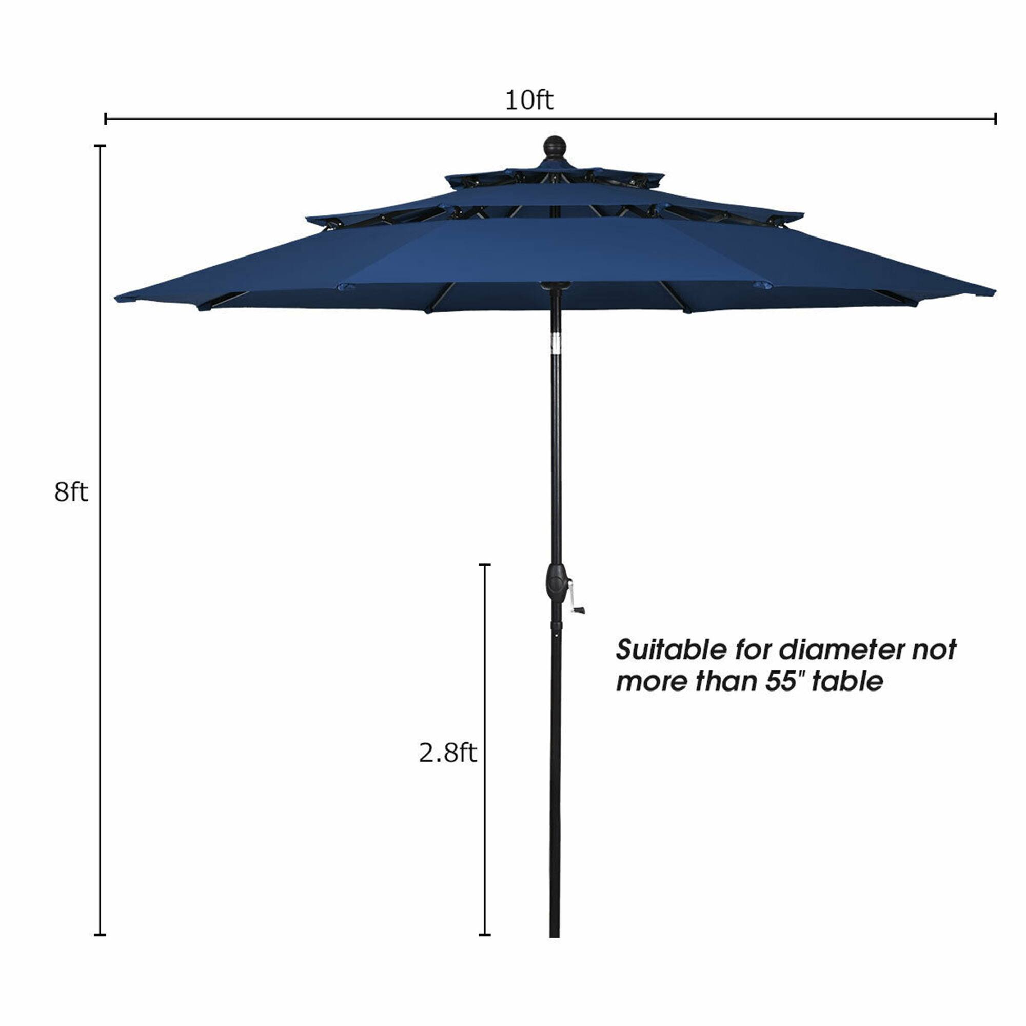 10ft, 8ft, 2.8ft, Suitable for diameter not more than 55" table