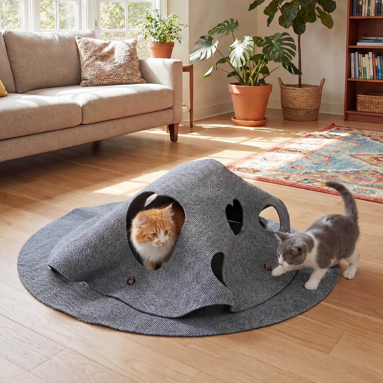 Alt View 3. Costway - Costway 40" Interactive Foldable Cat Tunnel with 8 Funny Cat Holes Pet Accessory for Indoor - Gray.