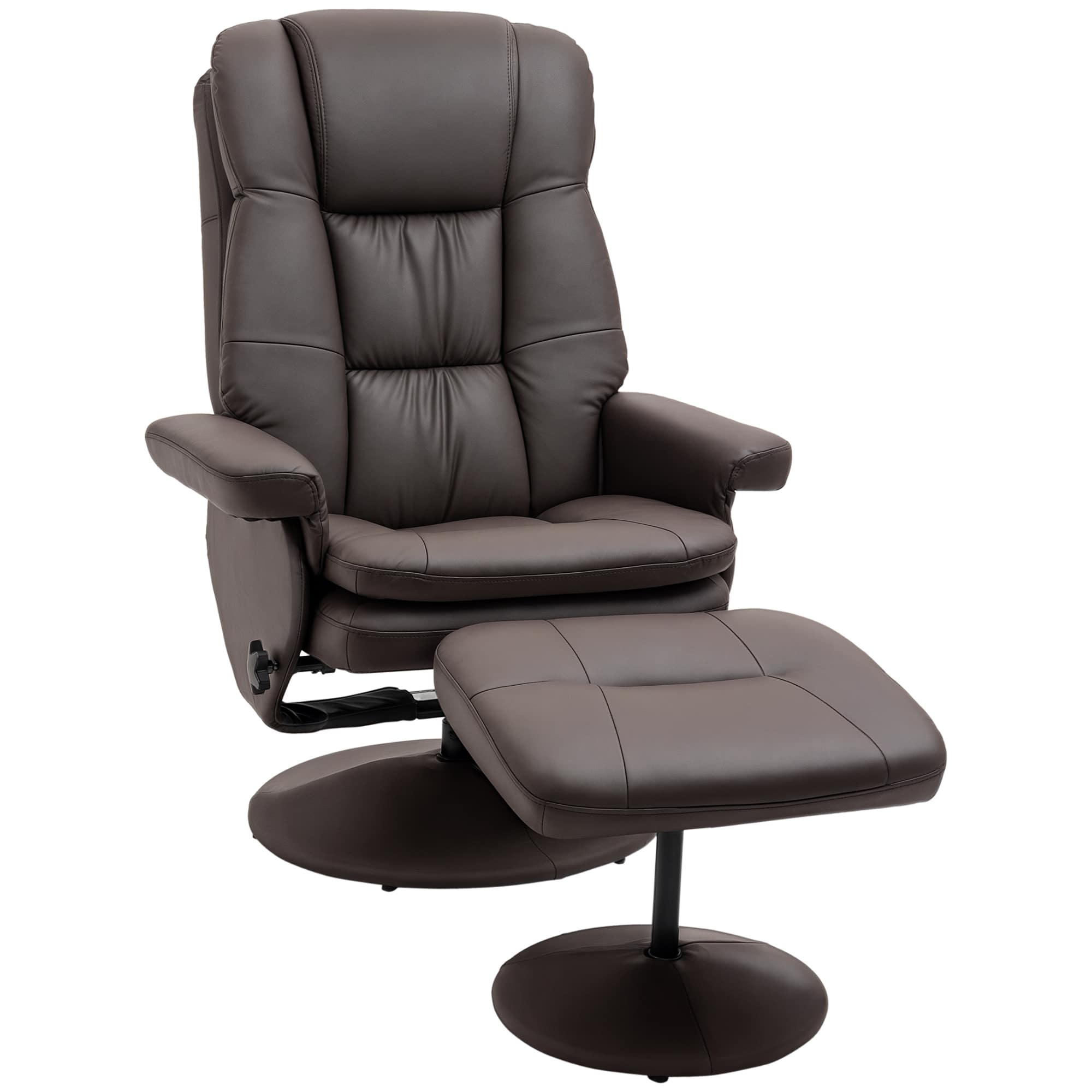 Homcom - Swivel Recliner with Ottoman, PU Leather Reclining Chair with Ottoman, Upholstered Recliner and Footrest - Brown