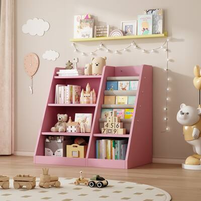 BLADO Kids Wooden Bookcase With Fabric Sling Shelves – 4-Tier – White/Natural – UK Made