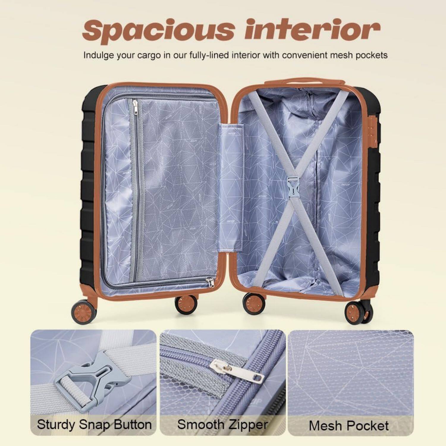 Spacious interior  
Indulge your cargo in our fully-lined interior with convenient mesh pockets  

Sturdy Snap Button  
Smooth Zipper  
Mesh Pocket