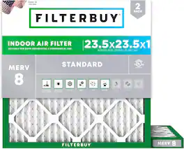 Filterbuy - 23.5x23.5x1 MERV 8 Dust & Allergy Defense, Electrostatic Pleated HVAC AC Furnace Air Filters Replacement (2-Pack) - Silver